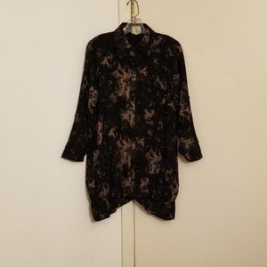 Yea oversized top with tie-dye effect, black/lt. brn, long sleeve, button front